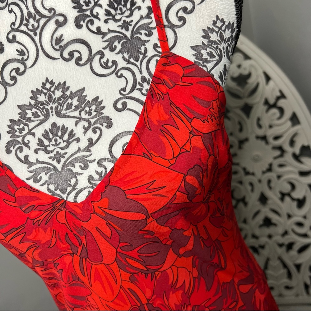 Lulu’s Sunset The Mood Red Floral Lace Up Maxi Dress Size Medium NWOT Wedding - Picture 6 of 15